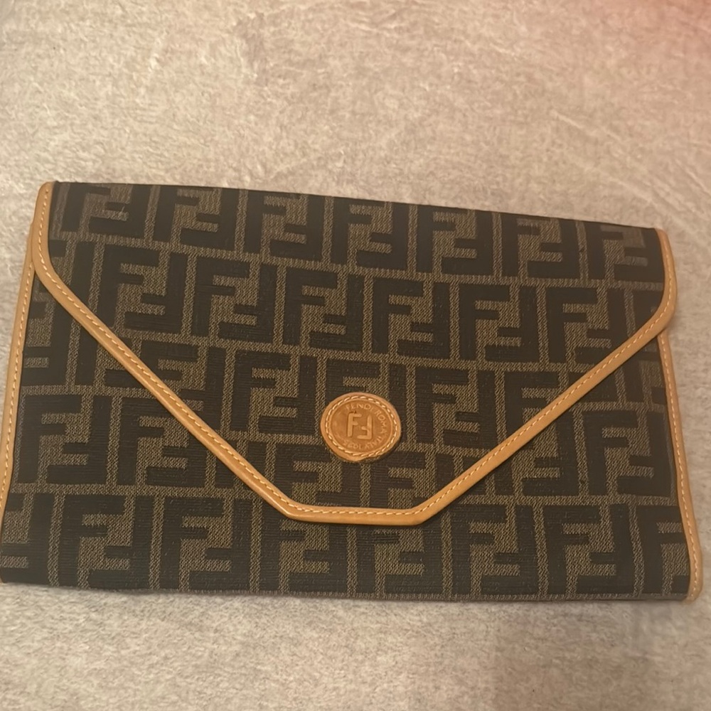Fendi Black and Tan Monogram Envelope Clutch